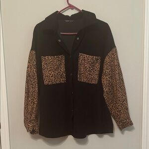 SHEIN Black Utility Jacket with Leopard Accents